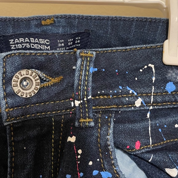 Zara Basic Paint Splatter Dark Blue Skinny Jeans Size 2 - Picture 4 of 9